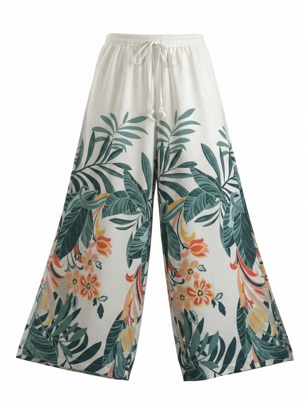 Jantzen Wide Leg Tropical Print Palazzo Pants - White/Green NWOT